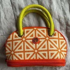 Spartina 449 Orange & Lime Geometric Mini Satchel leather and linen